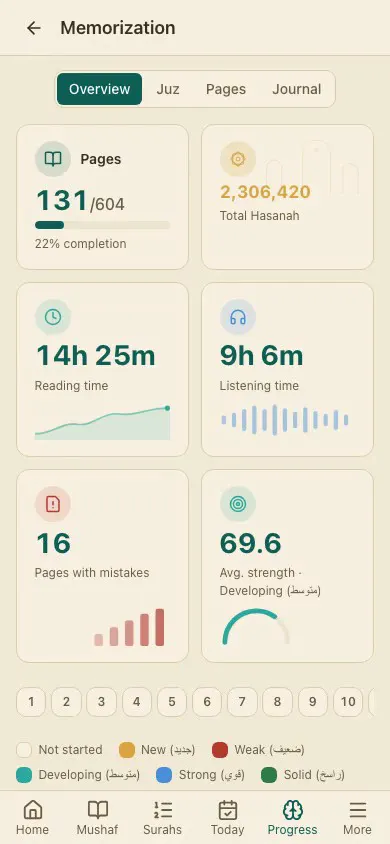 Demo: the memorization progress grid