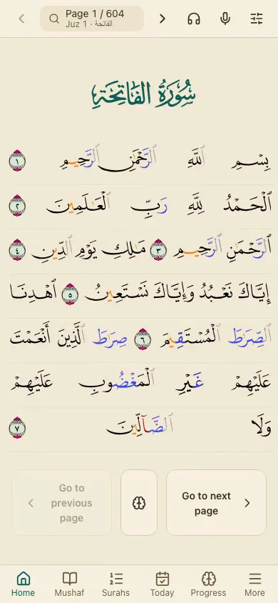 Demo: reading the mushaf with word-by-word translation and tajweed